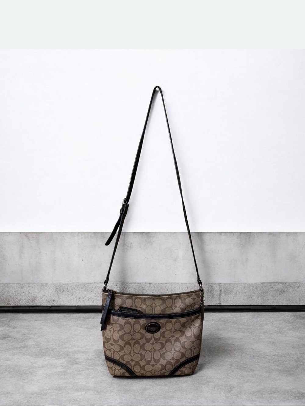 Coach Brown Signature Canvas Crossbody with Black Trim